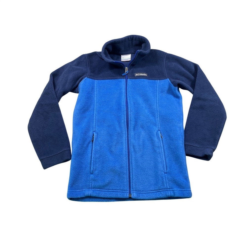 Columbia Youth Medium Full Zip Fleece Jacket Blue Colorblock Zip Pocket